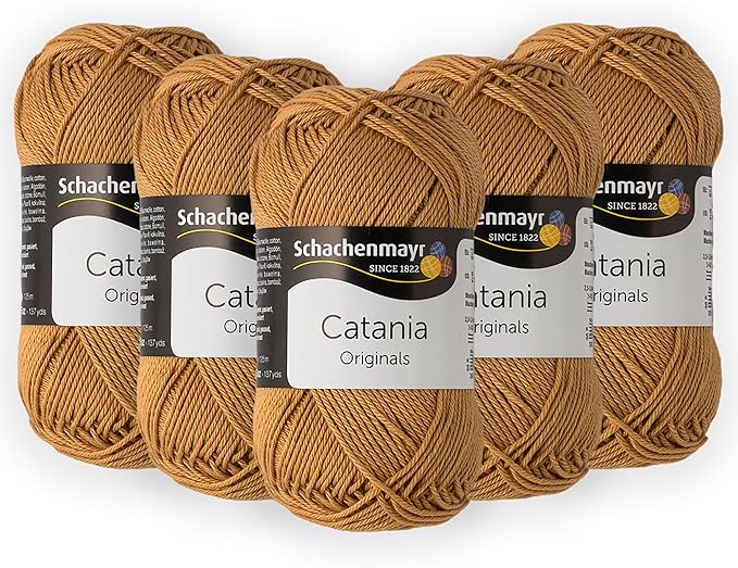 5 Skein/Pack Schachenmayr (SMC) Catania Originals Yarn, Each Ball 1.76 Oz (50gr) / 136 Yards (125 m), 100% Mercerized Cotton for Knitting and Crochet Yarn, Sport Weight, 179 - Camel