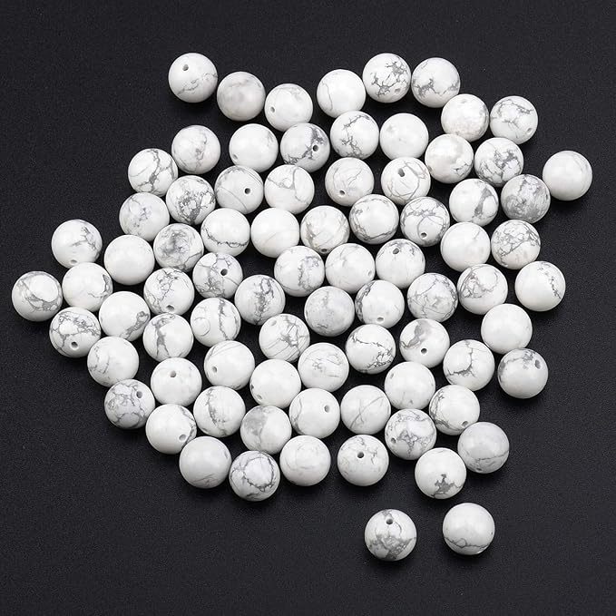 LPBeads 80Pcs Polished 10mm Round Natural Howlite Gemstone Loose Beads with Stretch Cord for Jewelry Making Bracelets