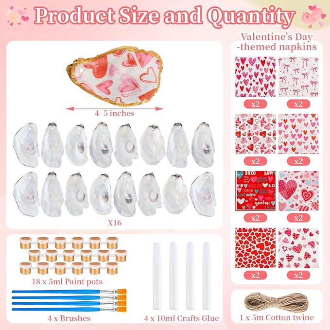 APUDWN 16 Sets Flat Oyster Shell Craft Kit for Her, DIY Art Set for Couples, Family & Class Activities, Beginner Friendly Shell Painting Supplies for Romantic Gifts & Creative Home Decor