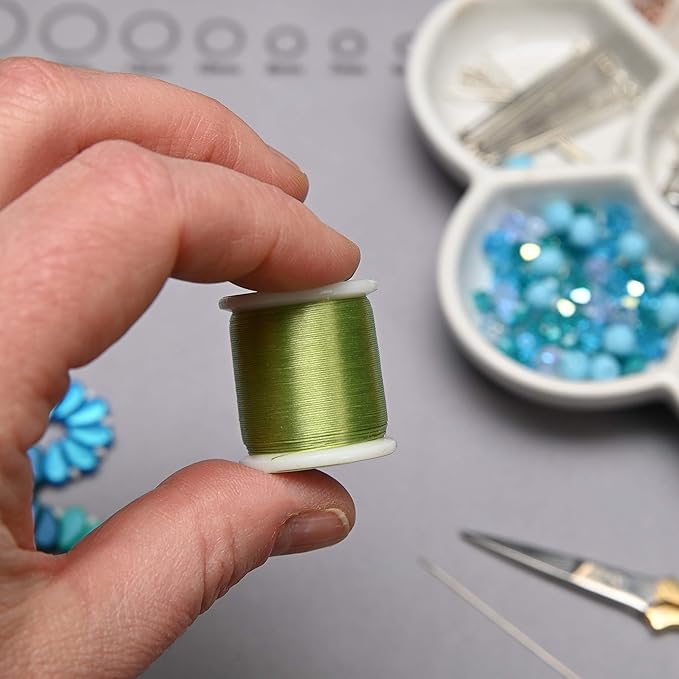 KO Nylon Beading Thread, Apple Green Color, Japanese Pre-Waxed 100% Nylon, 330TEX, Tangle Resistant Knotting Cords, 50m /55 yds Spool, Use for Seed Bead Projects, Loom Work & Bead Weaving