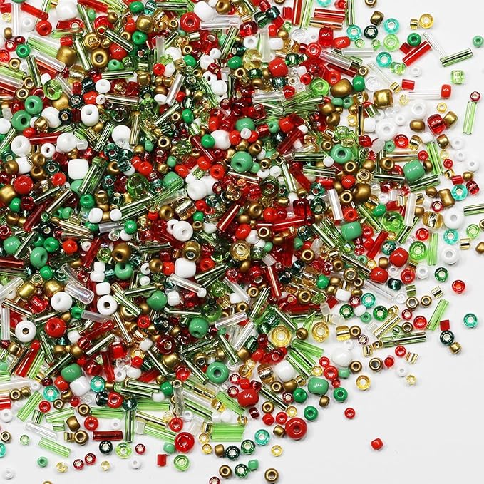100g Mix Tube Beads Bugle Beads,3500+pcs Glass Bulk Spacer Multi Size 2-6mm Kit for Jewelry Making DIY Craft Bracelets Necklace Earring Making (Christmas Color)