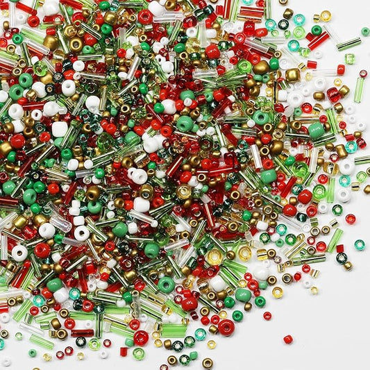100g Mix Tube Beads Bugle Beads,3500+pcs Glass Bulk Spacer Multi Size 2-6mm Kit for Jewelry Making DIY Craft Bracelets Necklace Earring Making (Christmas Color)