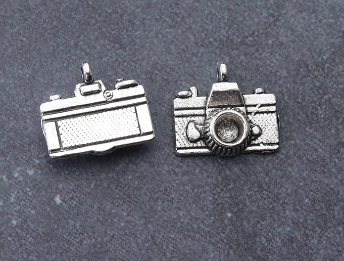 50 Pcs Camera Charms Silver Gold Mini Cute Metal Beading Jewelry Making Kit for DIY Crafting Christmas Gift Idea Necklace Bracelet Earring Keychain Making Supplies Accessories (Silver-1)