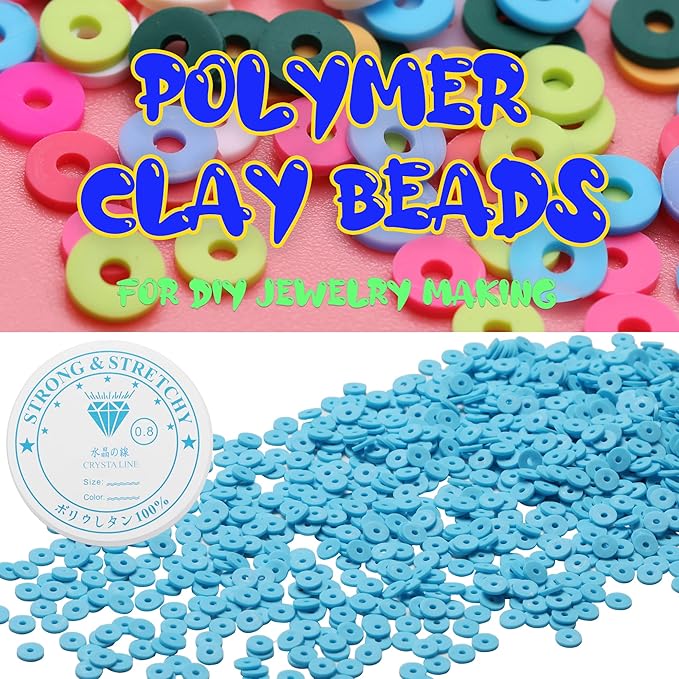 4000 Pcs Clay Beads for Bracelets Making, Polymer Spacer Flat DIY for Jewelry Necklace Earring Making Kit, Preppy Aesthetic Heishi Heshie Thin Disk Beads Assortments Set 4 6 8MM (BU-8-14, 6MM)