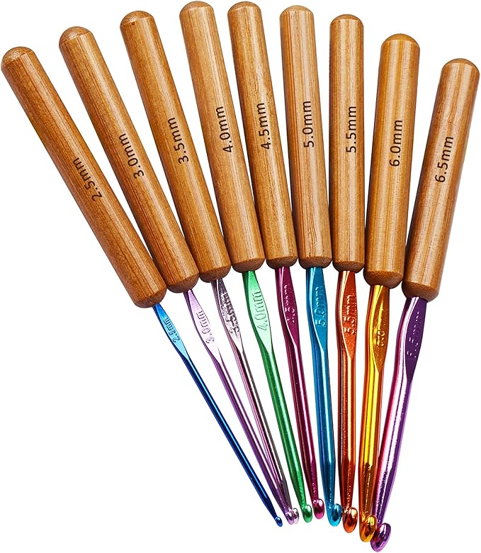 Coopay Bamboo Crochet Hooks Comfort Grip, 6.7" Crochet Kit Longer Aluminum Shaft Crochet Needles for Crocheting, Ergonomic Knitting Hooks Set for Crochet Yarn Craft, Premium Knitting Crochet Supplies