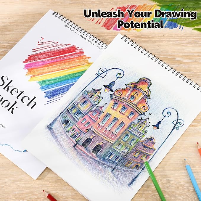 12 Pack Sketch Books, 9 x 12 Inch Sketchbook, 68lb/100gsm Spiral Bound Sketch Pad, Acid Free Art Supplies Drawing Painting Sketchbook for Kids, Beginners, Artists