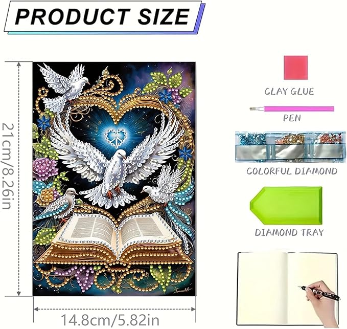 Bird Diamonds Painting Notebook for Adults, A5 Diamond Art Journal and DIY Sketchbook, Diamond Art Kit Supplies,Gift for Beginners, Craft Lovers, Artists. (Bird)