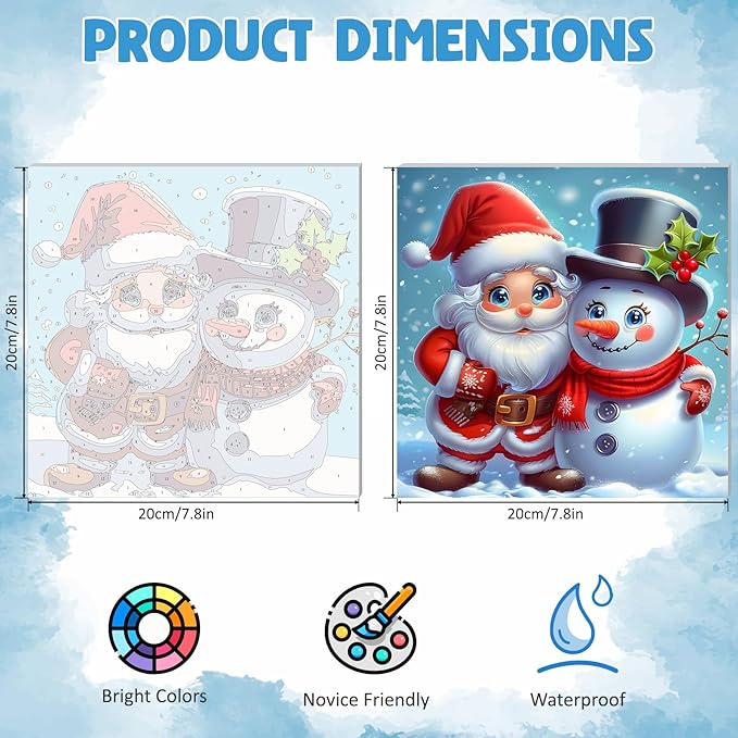 DOMROM 4 Pack Framed Paint by Numbers Snowman for Kids Beginners, Adult Paint by Number Kits Penguin on Canvas, Acrylic Number Painting Christmas Craft Kits for Gift Home Decor 8x8in