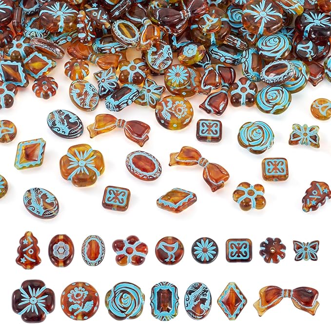 Cheriswelry 160Pcs Assorted Acrylic Beads Vintage Beads Bracelet Making Set Flat Round Flower Butterfly Bow Bead Printed Aesthetic Bead Spacer 11.5-20mm for Necklace Keychain Earring Jewelry Making