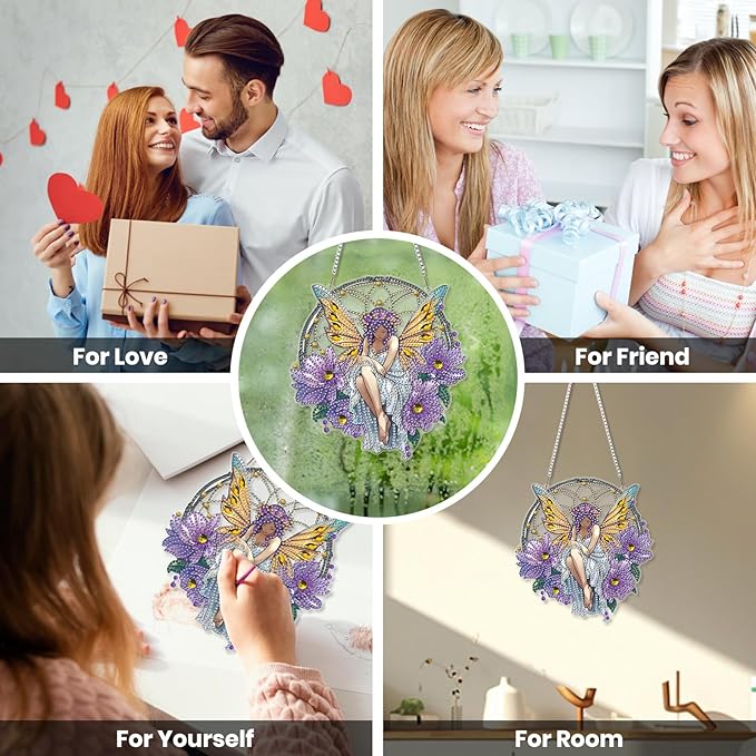 EOBROMD Diamond Hanging Art Kits for Adults Fairy, Dreamcatcher DIY Special Shaped Rhinestone Kits for Adults, Diamond Art Painting Suncatcher, Window Pendants Home Garden Wall Hanging Ornament