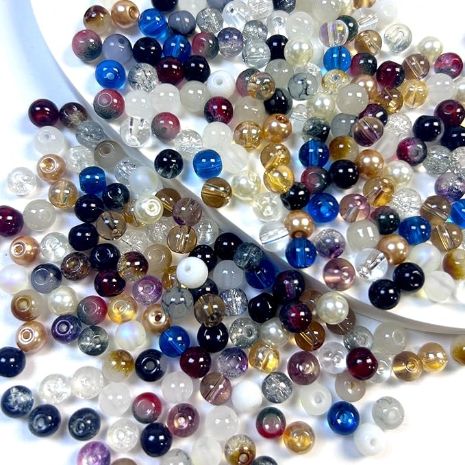 300pcs 6mm Glass Beads, 24 Colors Assorted Glass Beads for Jewelry Making, Brown Series Round Spacer Bead Kit for Bracelet Necklace DIY Craft