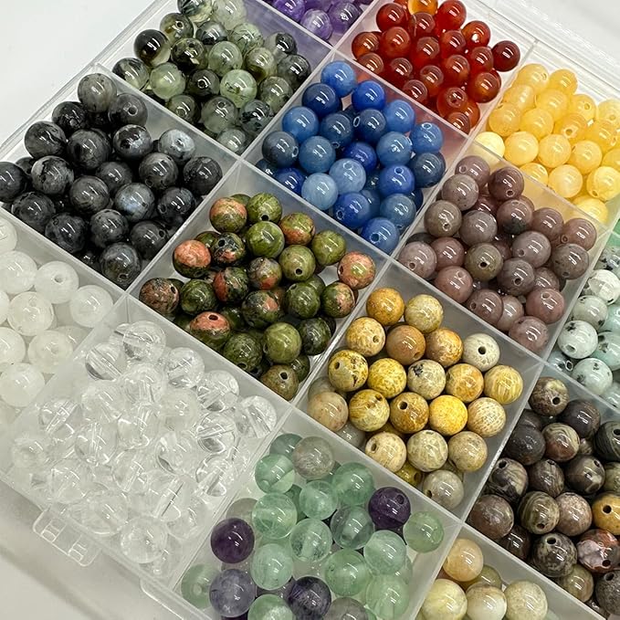 Yephac 960pcs 6mm Gemstone Beads for Jewelry Making, 400g Loose Beads Box Assorted (24 Colors-5,6mm)