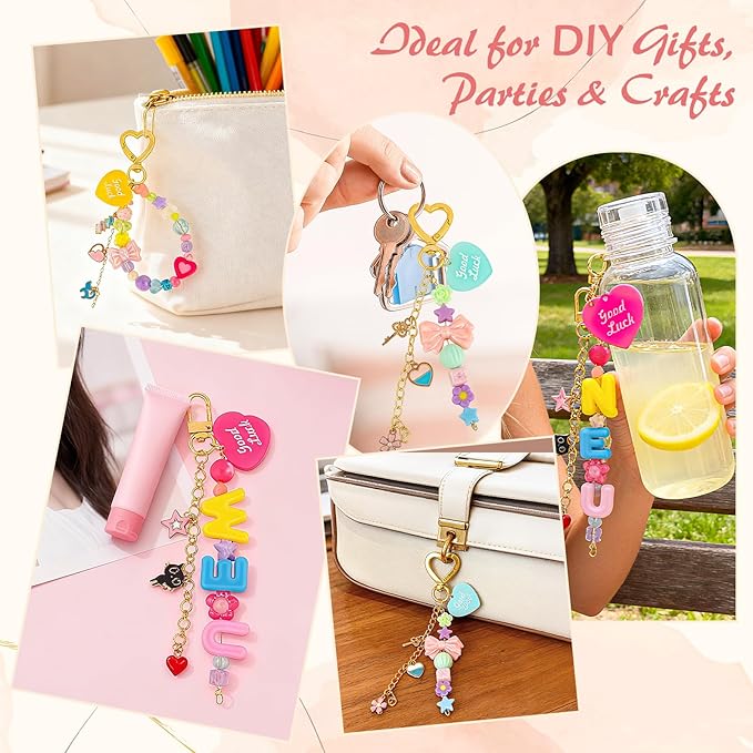 Ecoofor 502 Pcs Keychain Making Kit - Includes 25 Keychain Clips, 30 Extender Chains, 162 Charms, Beading Accessories, Jewelry Pliers - DIY Bag Charms & Jewelry Craft Kit Supplies