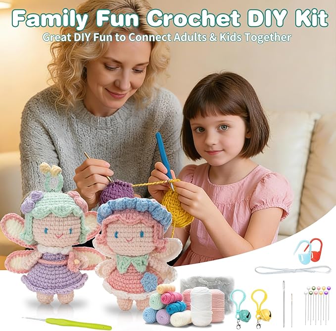 Crochet Kit for Beginners, Crochet Starter Kit with Step-by-Step Video Tutorials, Easy Beginner Crochet Kit for Adults, Crochet Animals Crafts Crochet Kits, Easy Knitting Kit. (Cute Angel 2 Pick)