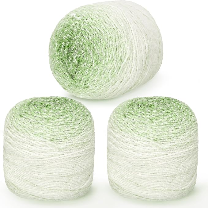 3 Pack Ombre Yarn for Crocheting, 80g/2.65oz Fluffy Soft Acrylic Gradient Yarn Cakes, #4mm Hook, Large Cloud Feel Yarn for Beginner Knitting, Star Blanket, Scarf, Shawl Garment DIY Crafts (Green)
