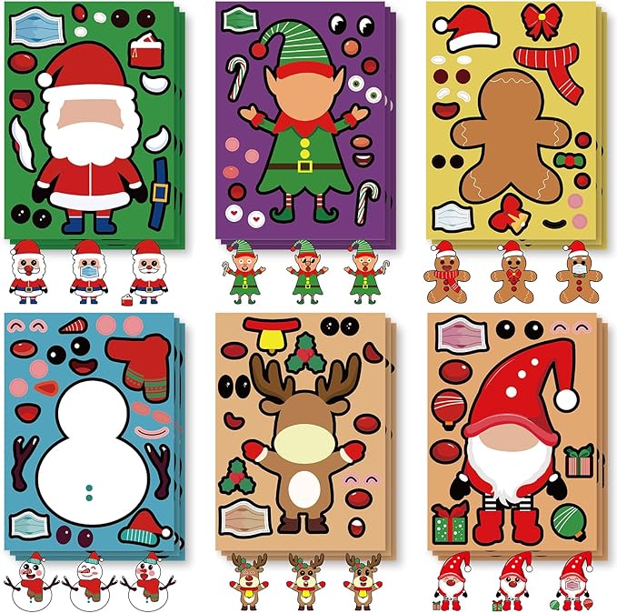 smilinfit christmas stickers for kids, 36 sheets make your own christmas crafts party favors for kids boys girls, holiday stickers party games activities goody bag stuffers gifts