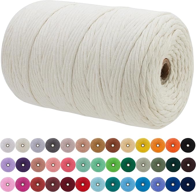 JeogYong Single Strand Macrame Cord 3mm x 218 Yards (656 Feet) Soft Cotton Rope Macrame Yarn 3 mm Macrame Cord, Macrame Supplies for Crafts Wall Hangings Plant Hangers Decorations (Natural)