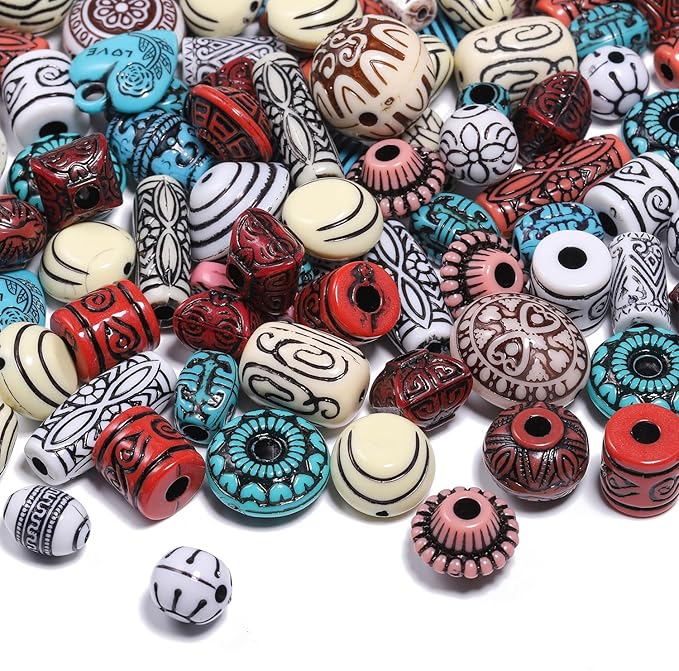 7.5 OZ Assorted Vintage Acrylic Beads for Jewelry Making, Song Xi Unique Flower Rose Czech Beads for Bracelet Earrings, Bohemia Style, Bulk, DIY Holiday Gift (240-260 PCS, Dzi Color)