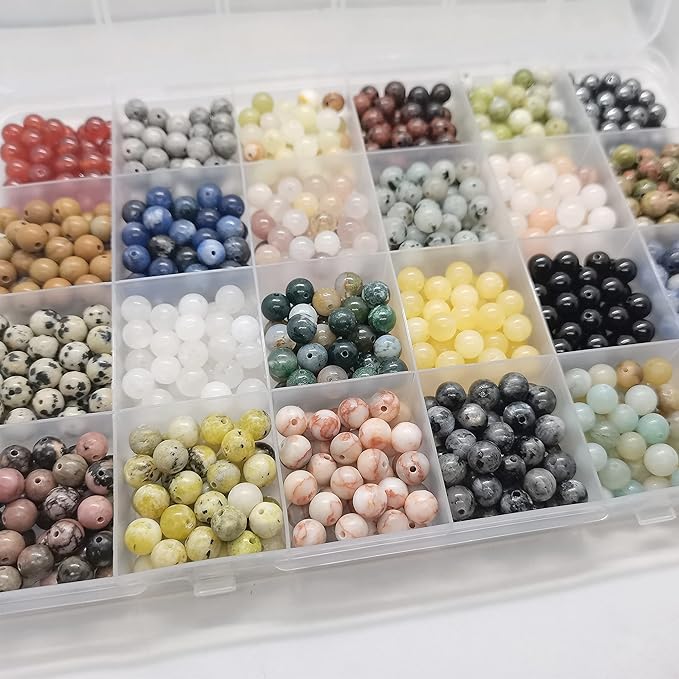 720pcs Crystal Beads for Jewelry Making Bulk,Natural Stone Beads Charm Gemstone DIY for Friendship Bracelet Making Kit Supplies(6mm,24 Color A)