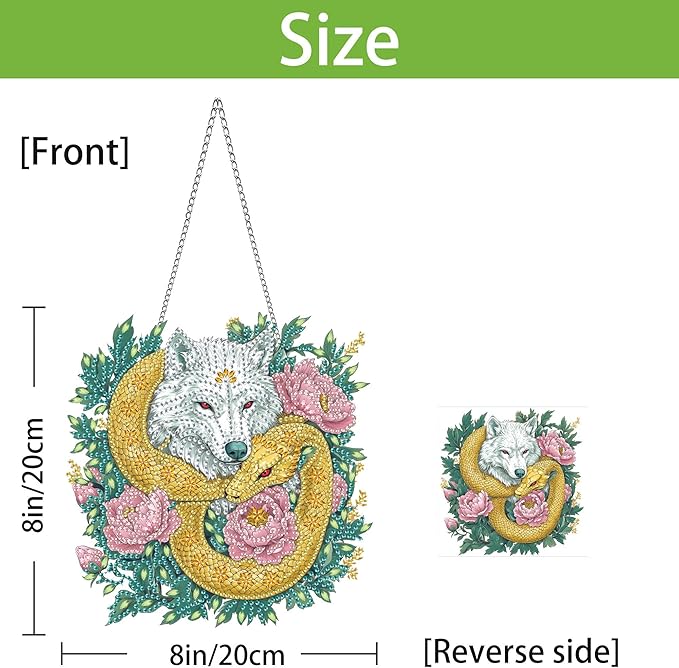 Wergund 5D DIY Wolf Diamond Art Hanging Kits, Hanging Diamond Art Flower, Acrylic Special Shaped Rhinestone, Window Hanging Pendants for Home Wall Garden Front Door Outdoor Decor Gift(Wolf)