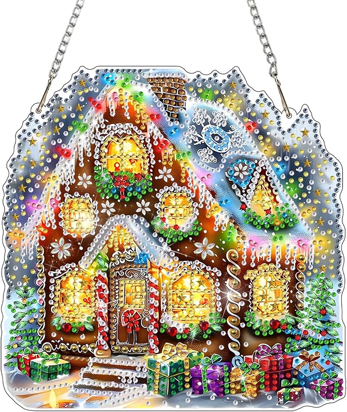 DOMROM House Diamond Art Hanging Kits for Adults Beginners, Special Shaped Crystal Diamond Painting House Pendant, DIY Diamond Art Suncatchers Christmas for Home Garden Wall Decor Gift