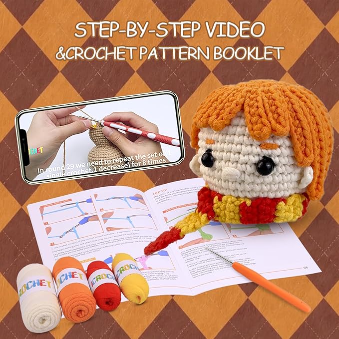 Crochet Kit for Beginners Adults -Animals Start Crotcheting - Perfect Amigurumi Knitting Learn to Kit for Adult with Stitch by Stitch Video Tutorials,Holiday Christmas Gift.