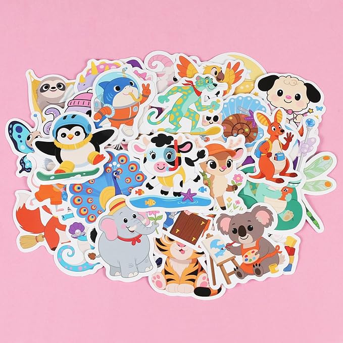 wercokt 50pcs animal stickers, cute water bottle stickers for kids, for teaching rewards, notebooks, stationery, luggage, cartoon pvc happy stickers