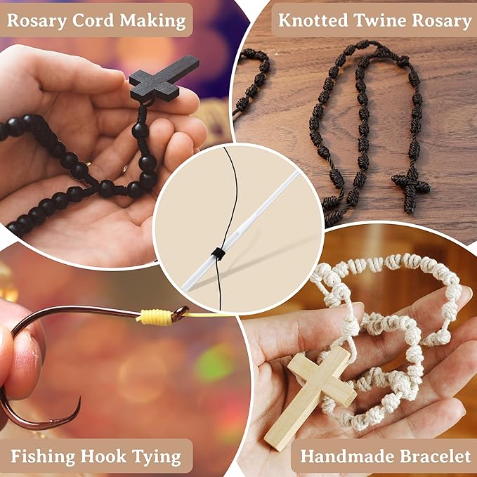2 Pack Rosary Cord Knotting Tool, #7#9 and #36 Dual Head Twine Knotting Tool, Rosary Making Supplies, Beads Tying Kit, Beading Cord Kit for Jewelry, Fishing Hook, Bracelet(White)