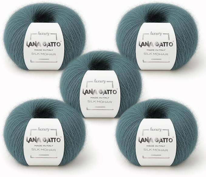 Silk Mohair Yarn for Knitting – Lace Weight Mohair Yarn with Silk, Made in Italy – Green-30486, 5 Skeins