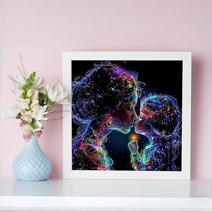 Diamond Art Kits for Adults Family Affection, DIY 5D Diamond Painting Kit for Beginners, Mom Daughter Full Round Drill Gem Art Dots for Adults, Diamond Dots Paintings Crafts Home Wall Decor 14X14 Inch