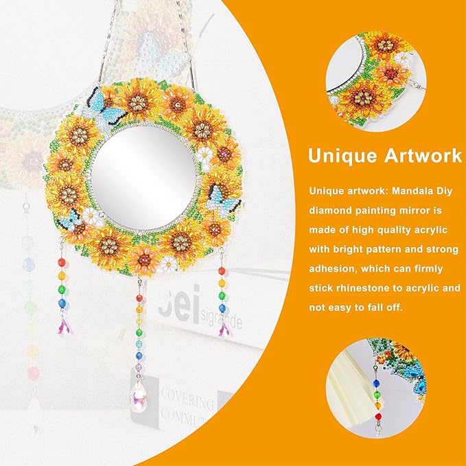 2Pcs Diamond Art Painting Mirror,Special Shaped Crystal DIY Diamond Suncatcher for Beginner Arts Crafts Gifts Home Decor Handmade Gift