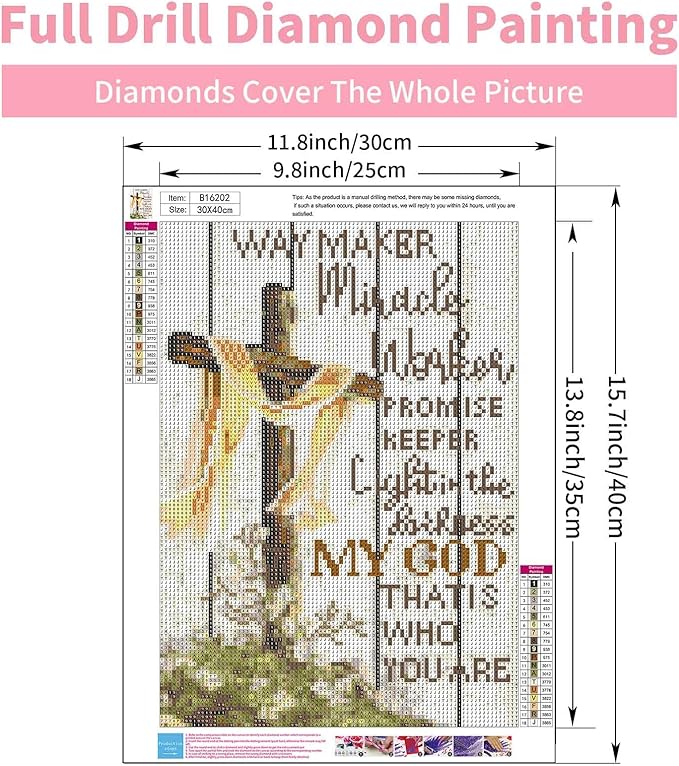 GEEHEIY Religious Diamond Art Kits for Adults, 5D Christian Cross Diamond Painting Kits for Beginner, DIY Jesus Cross Gem Art Dots for Adults, Perfect for Home Wall Decor 12x16 Inch