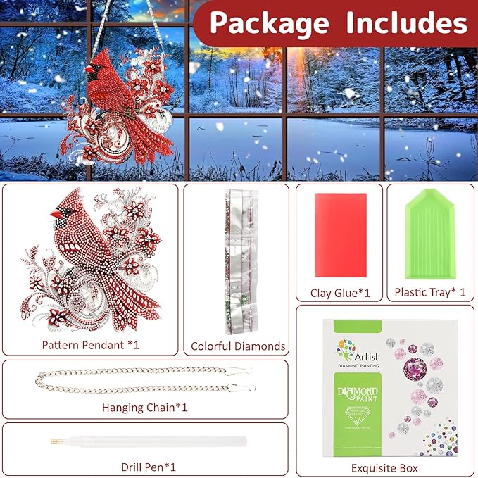 Genius maker Christmas Diamond Art Hanging Kits for Adults, Cardinal Diamond Painting Pendant Kits, DIY Acrylic 5D Special Shaped Crystal Diamonds Gem Art Painting Ornament for Home Wall Decor Gift