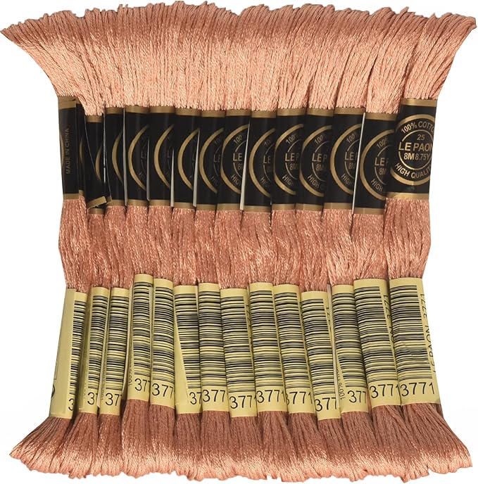 LE PAON Embroidery Floss, 14-Pack Six Strands 100% Long Staple Cotton Embroidery Thread, 8.7-Yard，Color Number：3771, Light Terra Cotta