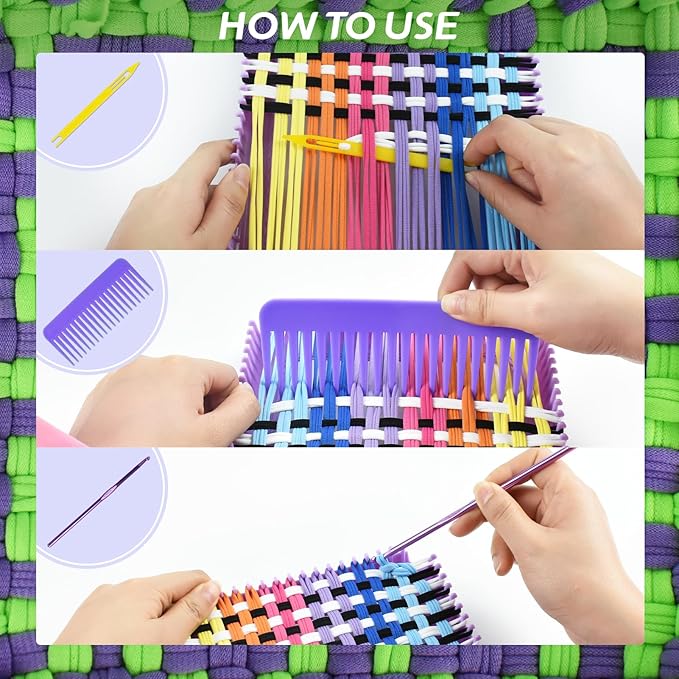 Artcome Pot Holder Weaving Loom Kit with 400 Weaving Loops of 10 Colors, Metal Crochet Hook, Shuttle, Weaving Comb, Storage Hand Bag - Potholder Loom Kit for Girls and Adults - Ideal Gift (Purple)