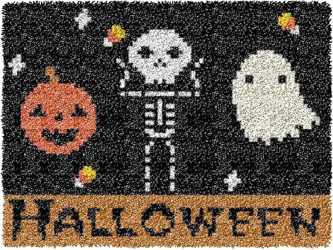 Ylkgogo Latch Hook Kits for Adults/Beginners Crocheting Rug Pre-Printed Canvas Halloween Pattern Embroidery Tapestry Needlework Home Decor 20.5" X 15"