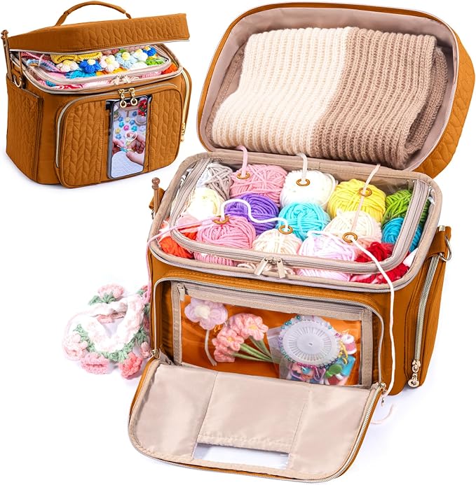 Crochet Bag Organizer - Yarn Bags for Crocheting - Crochet Storage Bag with Pockets for Crochet Hooks, Crochet Accessories - Yarn Organizers - Yarn Holders for Crocheting - Knitting Bags