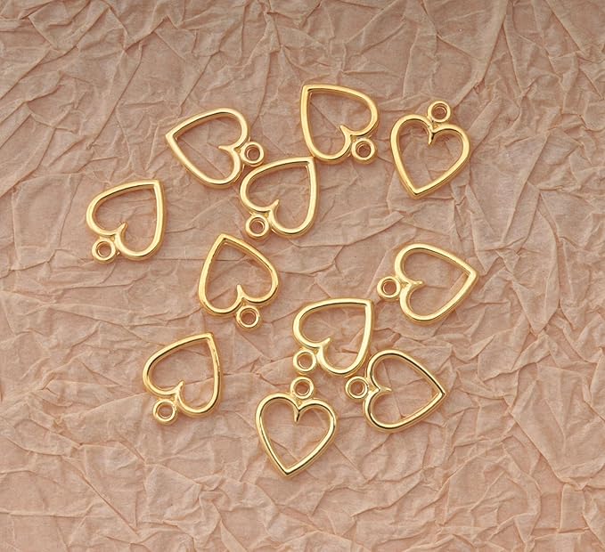 Ruwado 50 pcs Hollow Heart Charm Jewelry Making Kits for Jewelry Making 1.5 x 1.2 cm Cute Accessories for DIY Crafting Project Christmas Tree Décor Necklace Bracelet Keychain Earring Supplies (Gold)