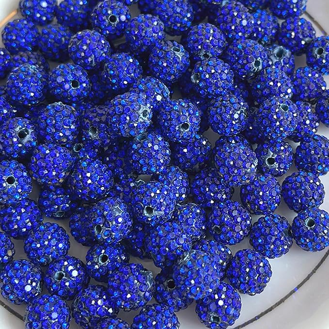 100 pcs 10mm Rhinestone Beads for Jewelry Making, Sapphire Shiny Round Disco Ball Bead, Bulk Polymer Clay Rhinestone Beads Crystal Diamond Bead for Bracelet Necklace Earring Crafting