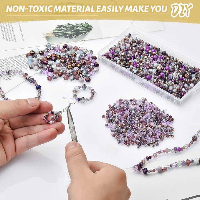1000pcs 4/6/8mm Purple Color Briolette Crystal Glass Beads for Jewelry Making Supply,Round Rondelle Faceted Spacer Beads,Crystal Beads for Bracelets Necklaces DIY Crafts