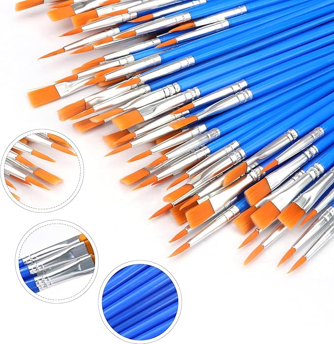 AROIC Paint Brushes Set,110 Pcs Flat & Fine Nylon Acrylic Brushes Bulk for Oil Watercolor Canvas Artist Professional Painting Kits Small Paint Brush for Classroom ﻿Miniature Detailing & Rock Painting