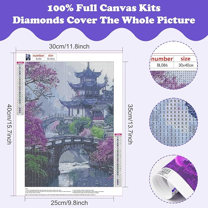 SENQAO Plum Blossom Dreamscape Diamond Art Kits for Adults, Vintage Flower Tree Scenery Diamond Painting Kits for Beginners, 5D Round Full Drill Winter Gem Art Kit, Home Wall Decor Gifts 12x12 inch