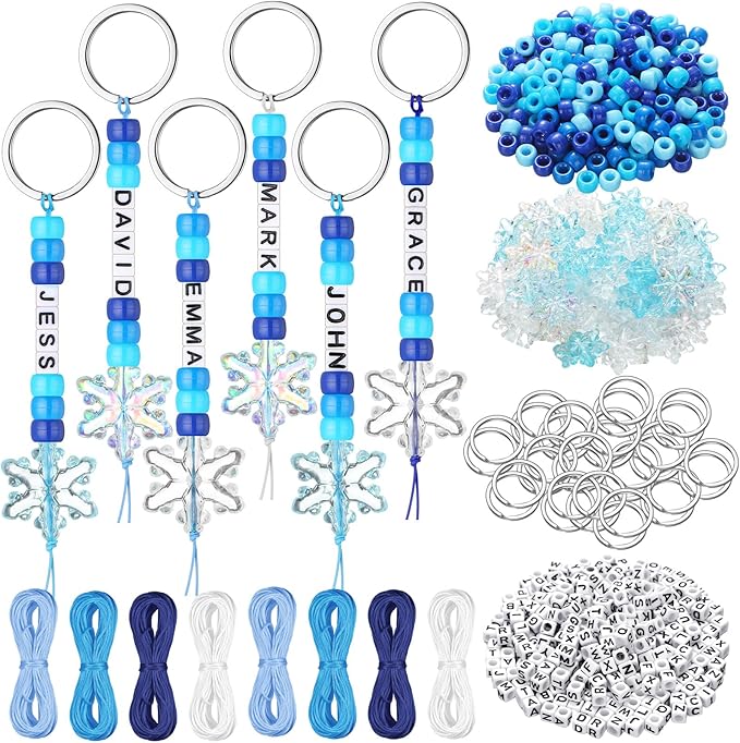 Landical 564 Pcs Snowflake Keychain Making Kit DIY Bead Key Chain Set Christmas Winter Charm Adjustable Letter Bead Craft Xmas Gift Jewelry Backpack Accessories Holiday Party Favor(Lovely Color)