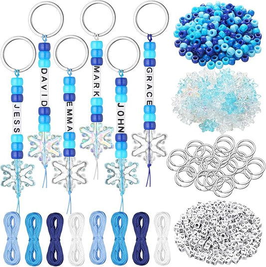 Landical 564 Pcs Snowflake Keychain Making Kit DIY Bead Key Chain Set Christmas Winter Charm Adjustable Letter Bead Craft Xmas Gift Jewelry Backpack Accessories Holiday Party Favor(Lovely Color)