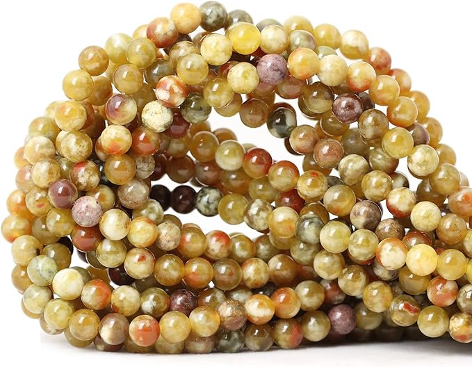 cheavian 60pcs 6mm natural yellowish green serpentine jade round loose stone beads for jewelry making 1 strand 15"