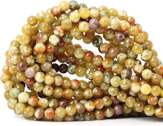 cheavian 60pcs 6mm natural yellowish green serpentine jade round loose stone beads for jewelry making 1 strand 15"
