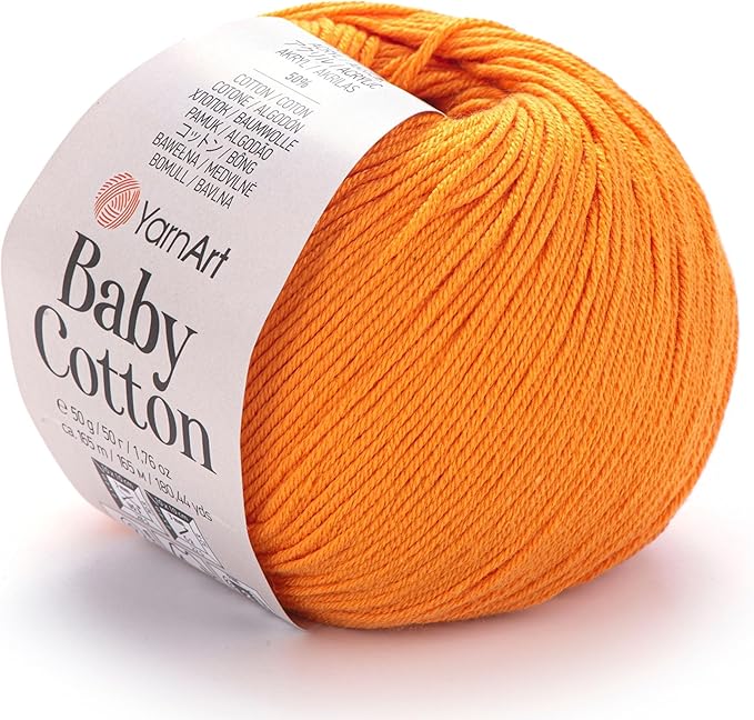 YarnArt Baby Cotton Yarn - Soft Knitting Yarn for Baby & Summer, 50% Cotton 50% Acrylic, 1.76 Oz, 180.44 Yds, Ideal for Amigurumi & Crochet Projects (1, 425)