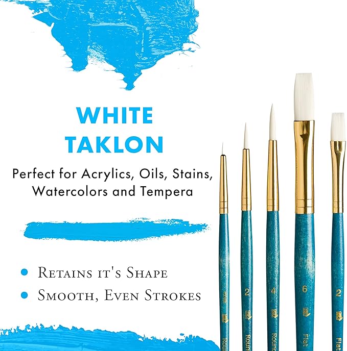 Princeton Real Value, Series 9100, Paint Brush Sets for Acrylic, Oil & Watercolor Painting, Syn White Taklon (Rnd 3/0, 2, 4, Flat 2, 6)