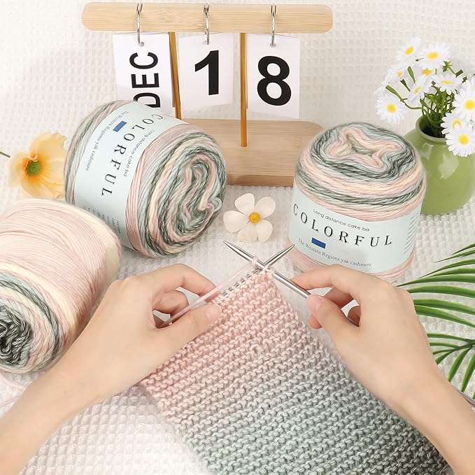 Aeelike Cake Yarn for Crocheting, 3 Skeins Gradient Yarn 100g (3.52 oz) 245m (267 Yards) # 3 Light Weight, Soft Ombré Yarns Fairyland Yarns Rainbow for Making Colorful Crafts, Pink Green Gradient