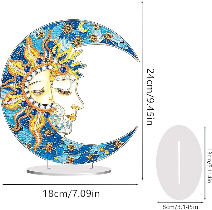 hyzsj DIY Diamond Desktop Ornament Moon,Crystal Diamond Art Painting Tabletop Ornaments Single Sided,Ornament for Adult Beginner Home Office Decor Crafts Gift